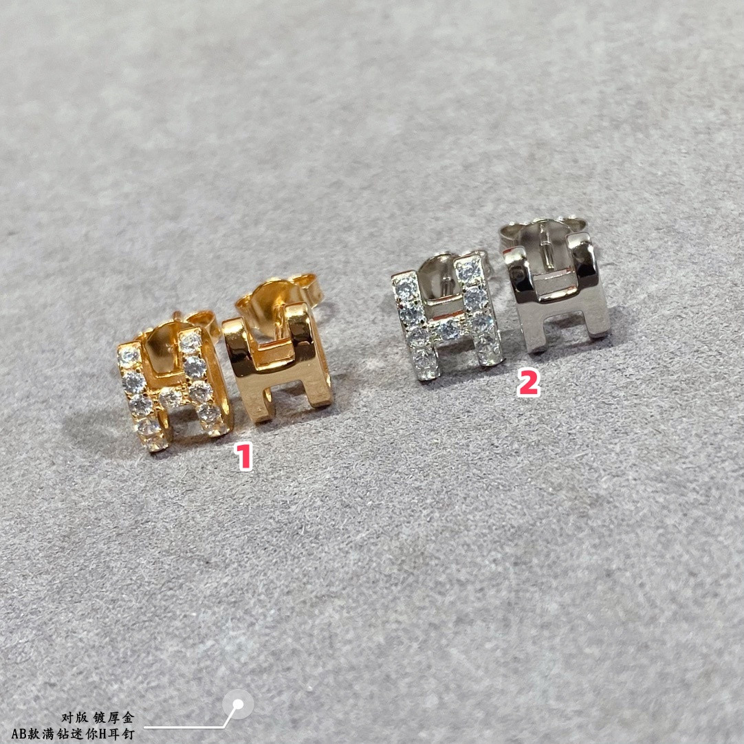 hermès ab style fully Di*m*nd-encrusted h stud earrings