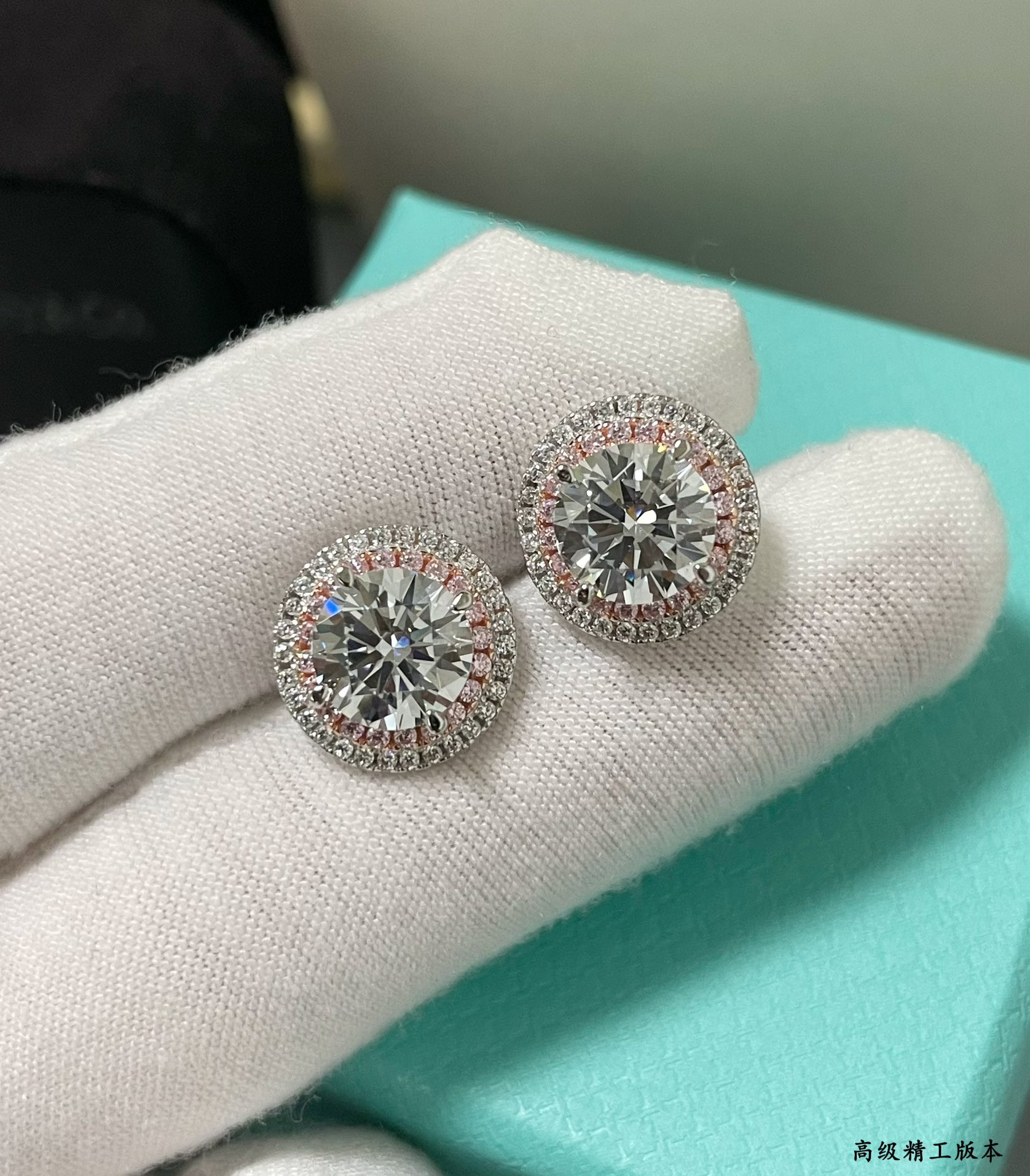 t*f*ny & co. round pink Di*m*nd stud earrings ag925