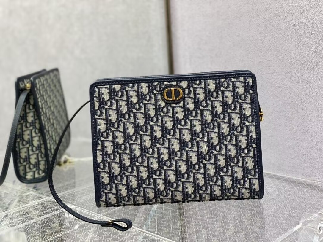 D*or 30 montaigne dea pouch blue D*or oblique jacquard 26x19.5x7cm