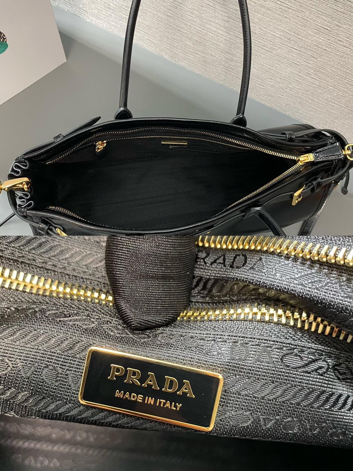 Pra*a bonnie large leather handbag in black 24x38x12cm