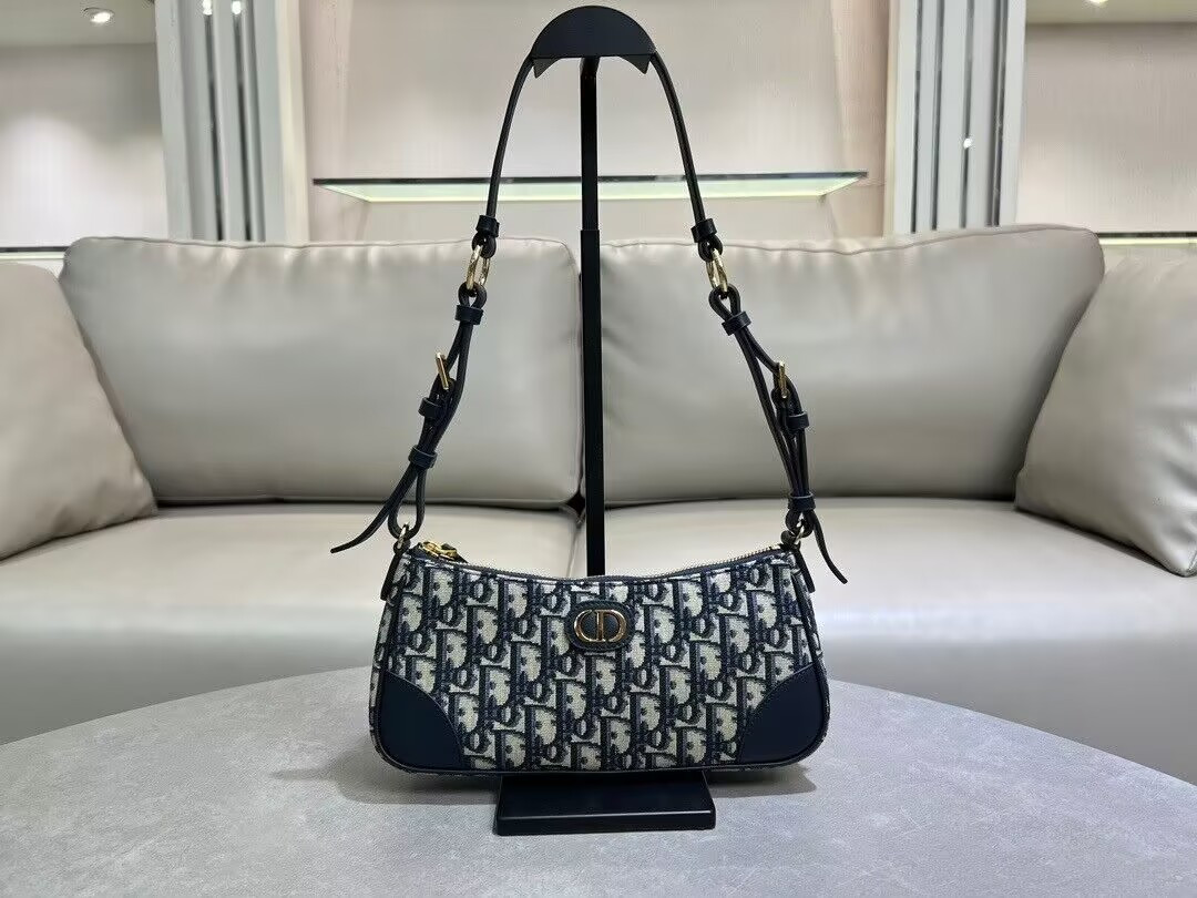 D*or 30 montaigne wanderlust mini bag blue D*or oblique jacquard and smooth calfskin 26x12x7cm