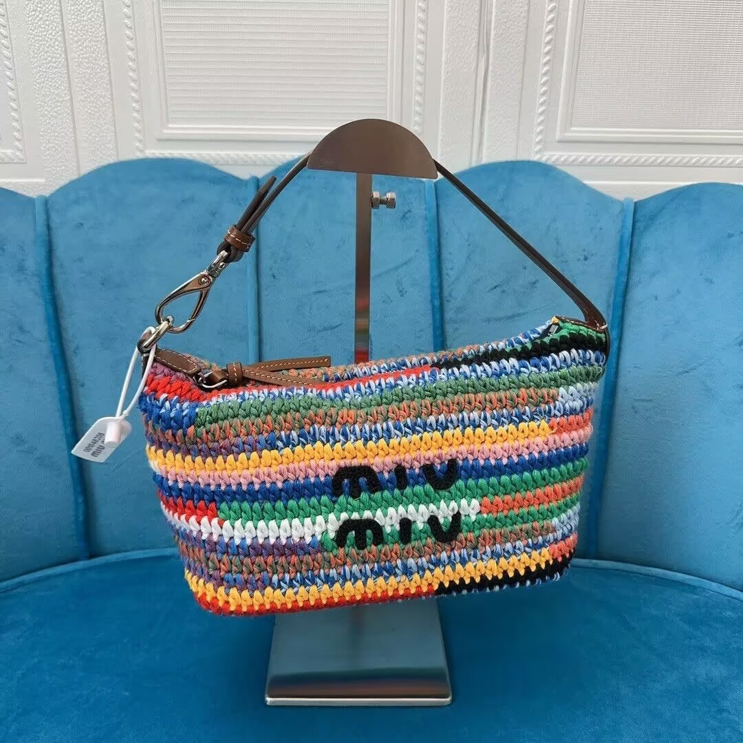 Miu Miu Multicolored Crochet Pouch 19x14x10cm