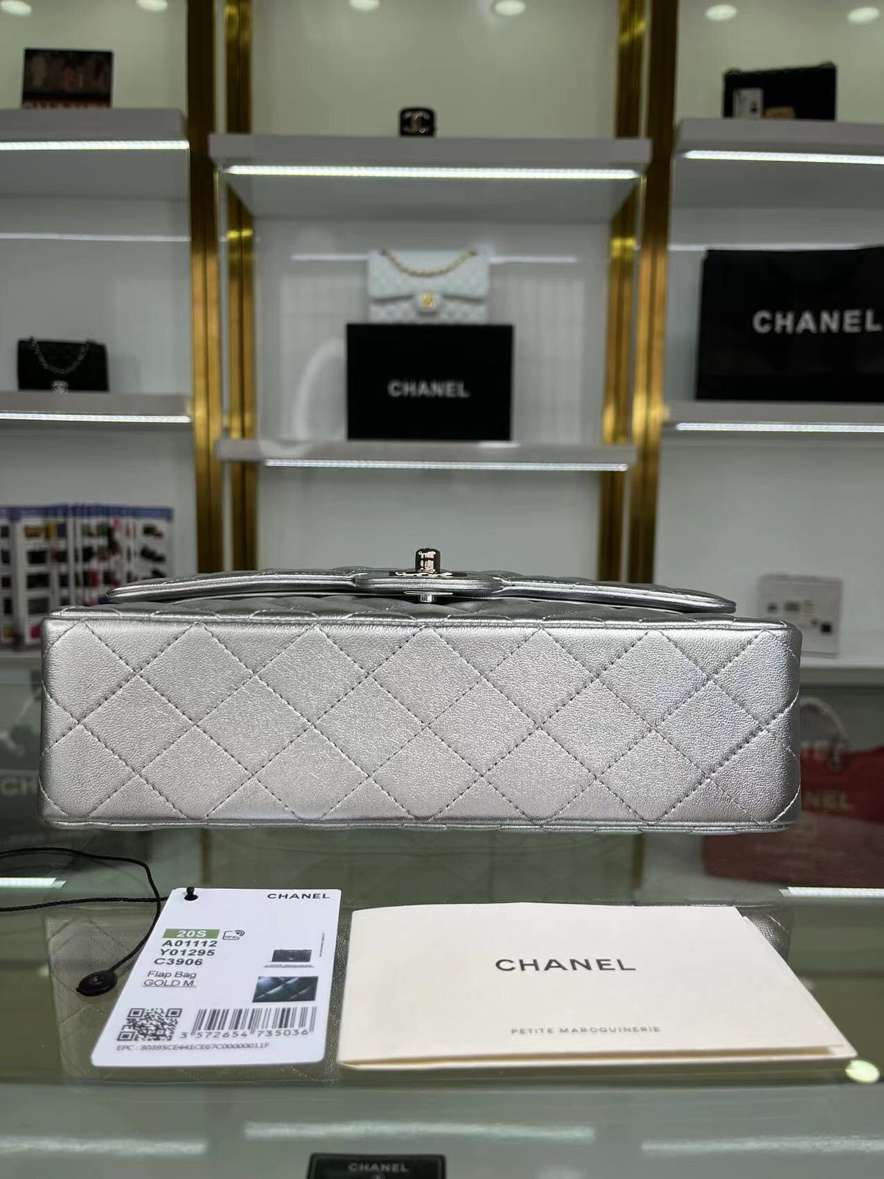 Ch*el classic flap a01112 silver 15.5×25.5×6.5cm
