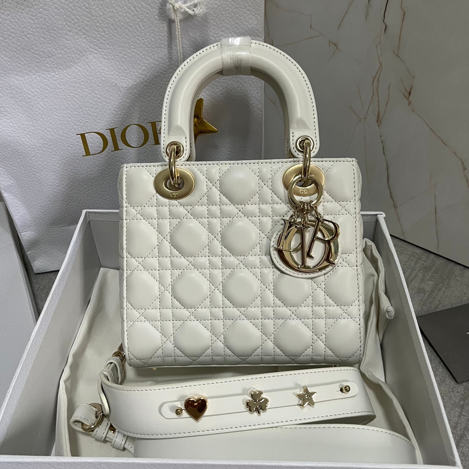 small lady D*or my abcD*or bag white 8 x 6.5 x 3 inches