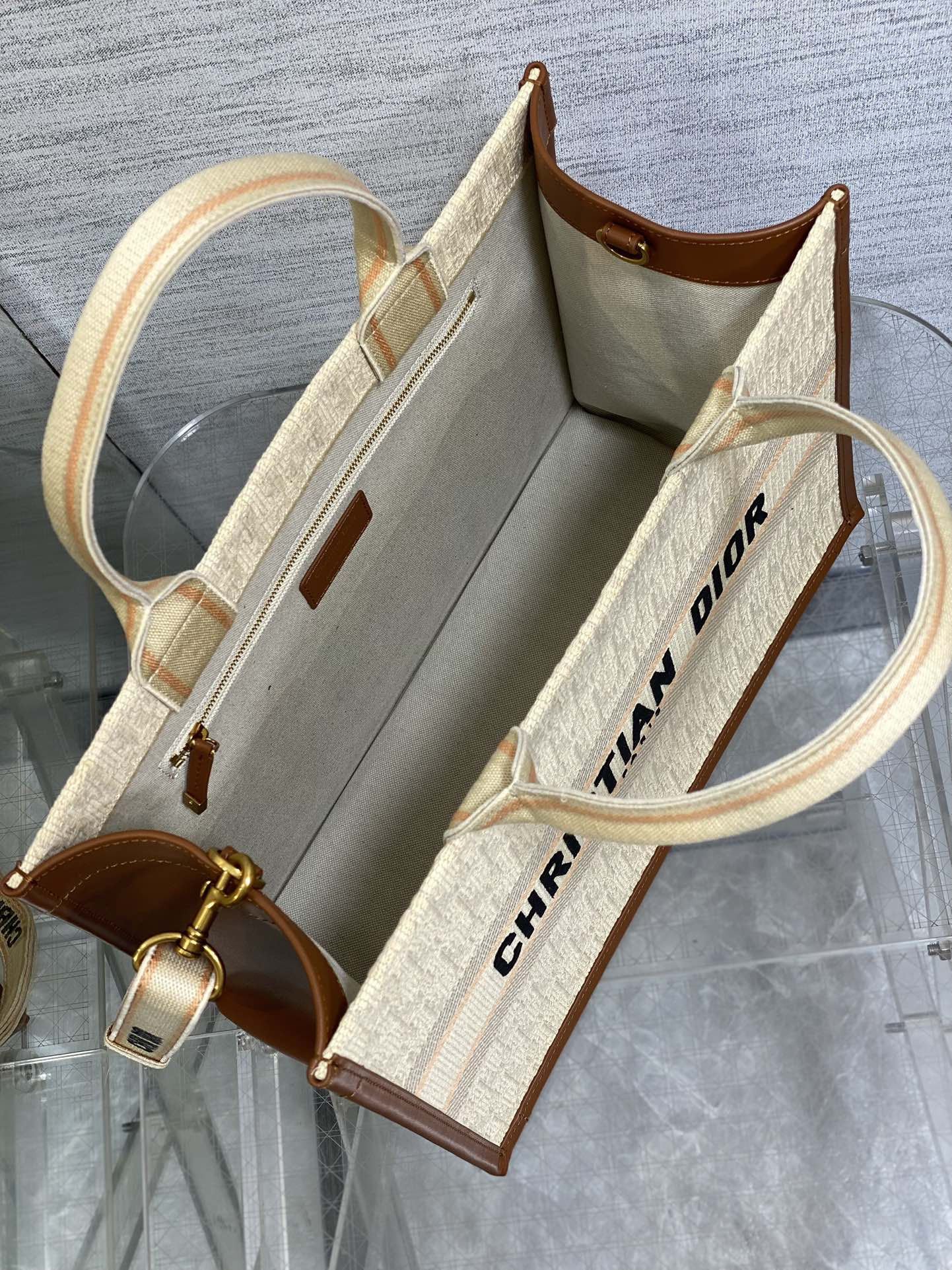 medium D*or book tote white multicolor dragon zodiac embroidery  36 x 27.5 x 16.5 cm