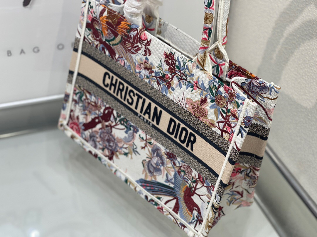 medium D*or book tote white multicolor dragon zodiac embroidery 36 x 27.5 x 16.5 cm