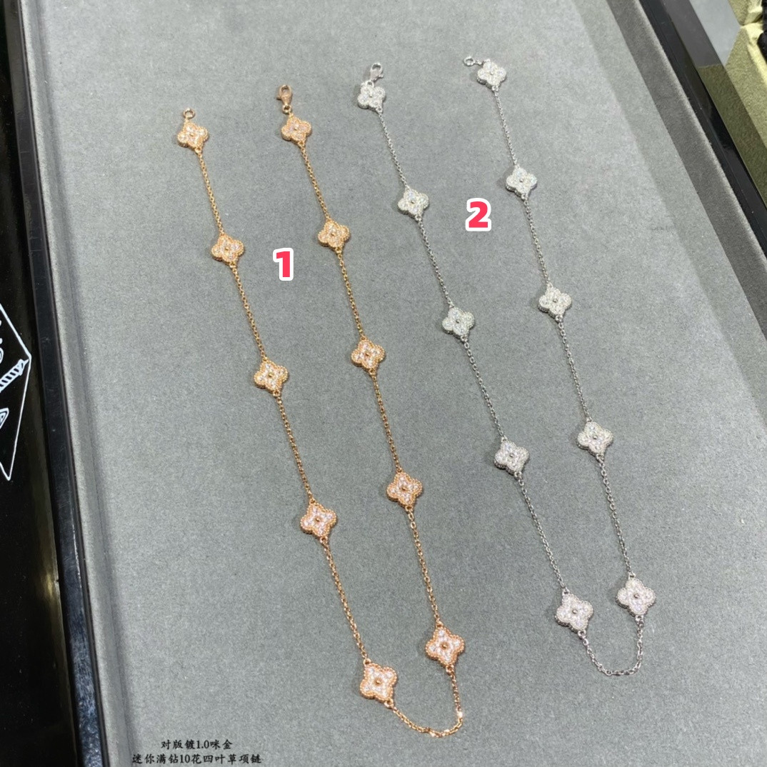 v*n cl*f & arpels full Di*m*nd mini ten flower four-leaf clover necklace