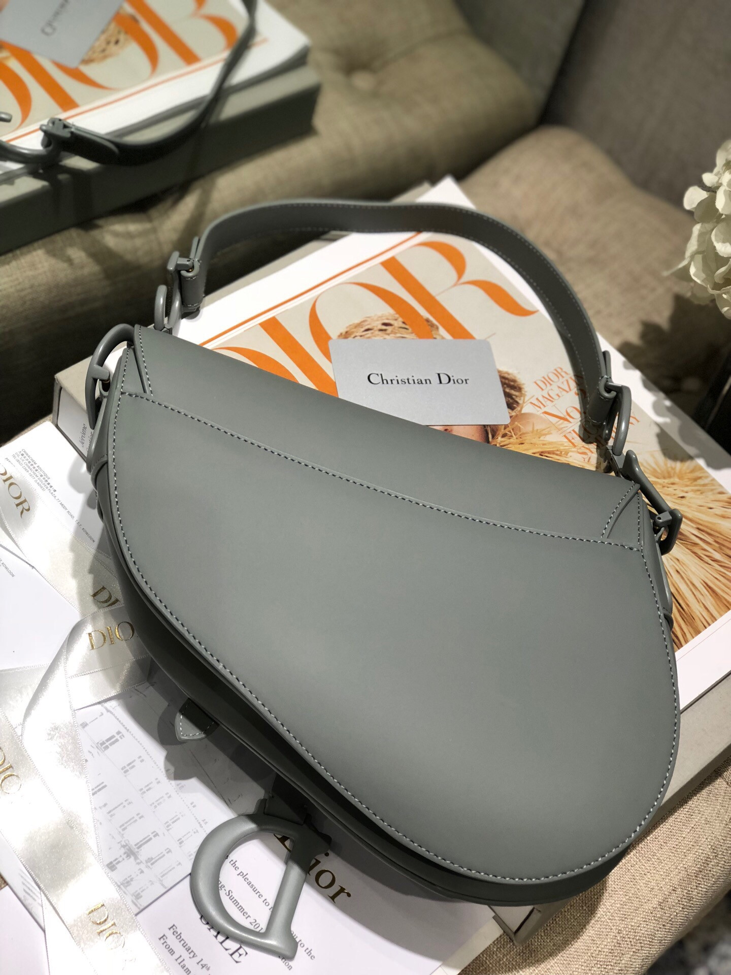 D*or saddle bag placid blue smooth calfskin 25.5x20x6.5cm