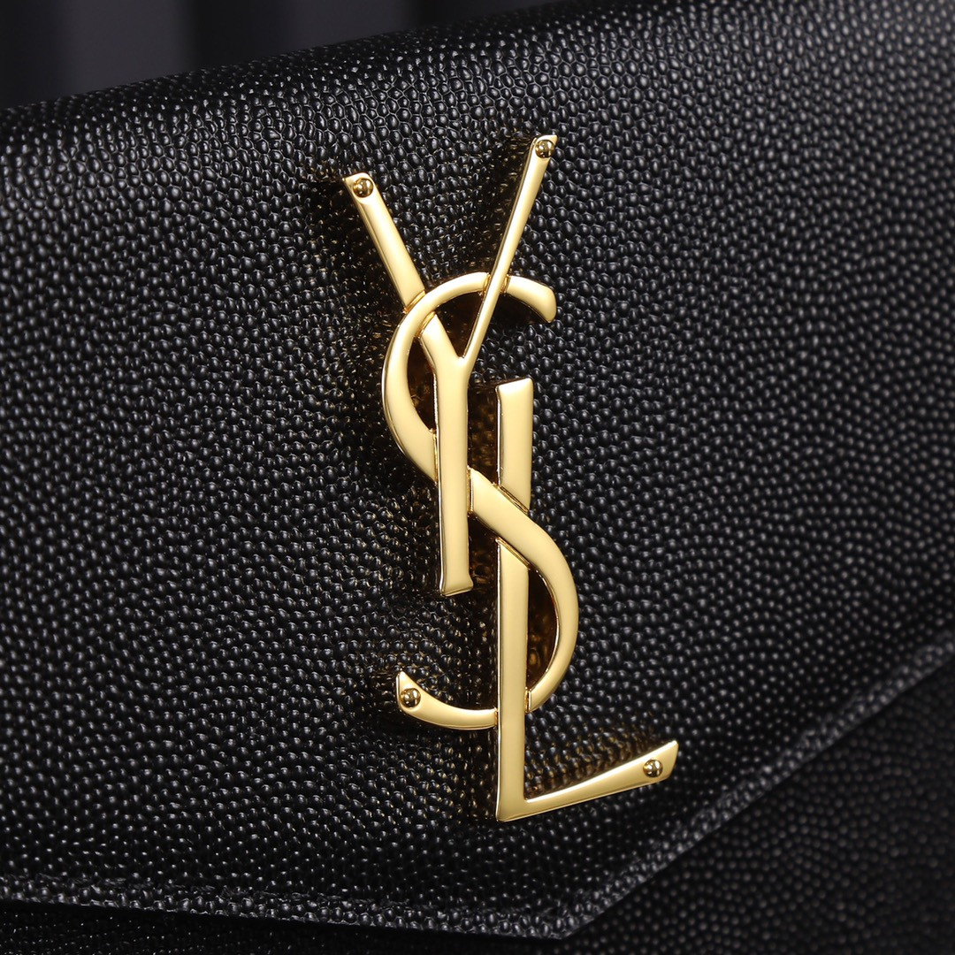 Y*L uptown pouch in grain de poudre embossed leather black 10.6 x 6.2 x 0.7 inches