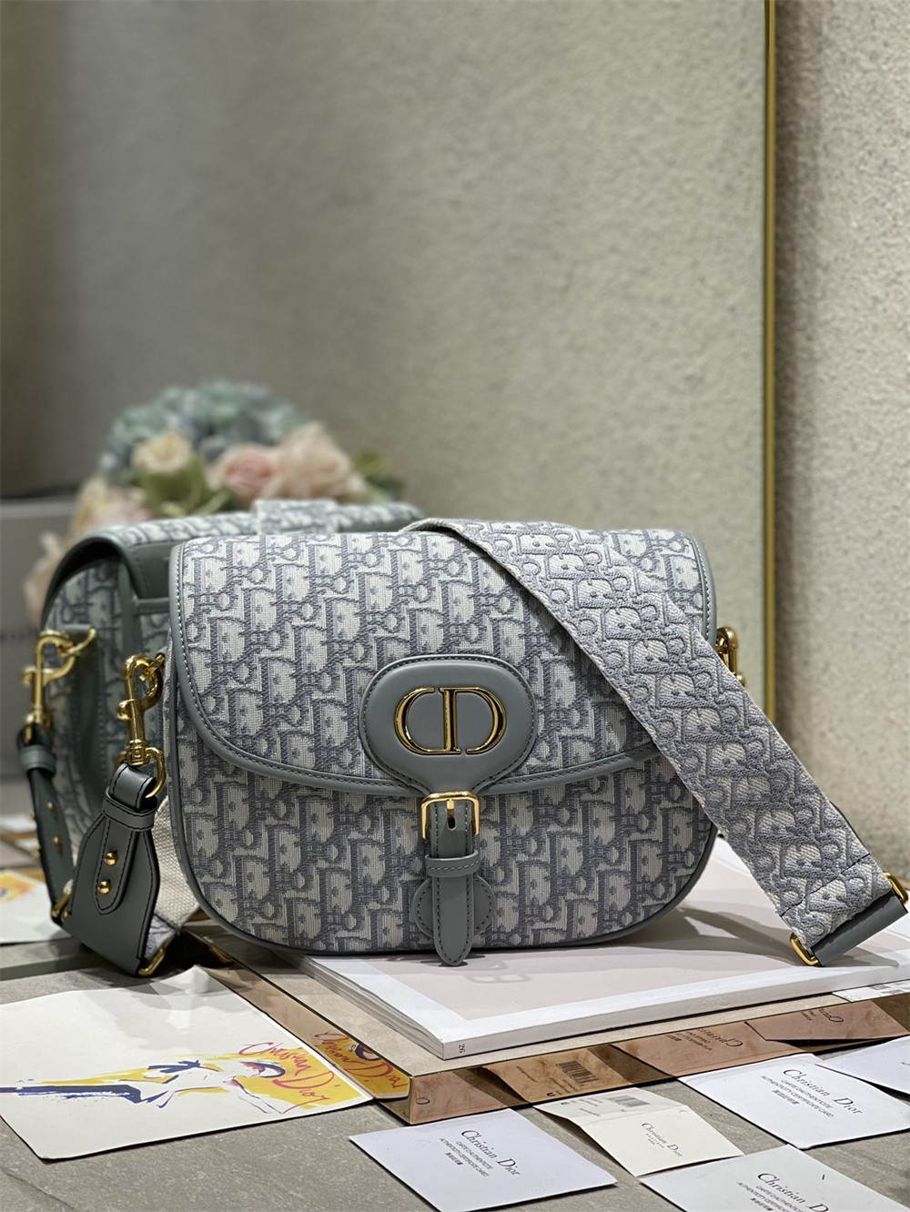 large D*or bobby bag grey D*or oblique jacquard