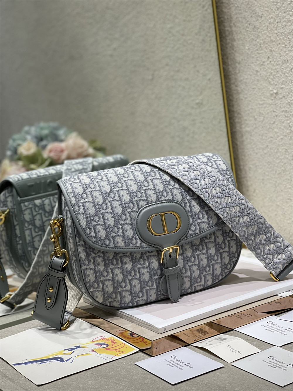 large D*or bobby bag grey D*or oblique jacquard