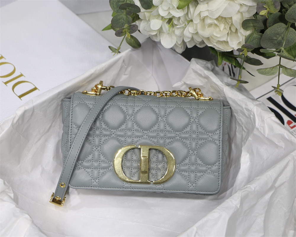 small d*or caro bag stone gray S*pple cannage calfskin 20 x 12 x 7 cm