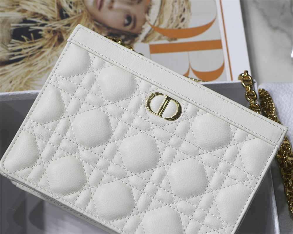 d*or caro zipped pouch with chain latte S*pple cannage calfskin 19 x 14 x 4.5 cm