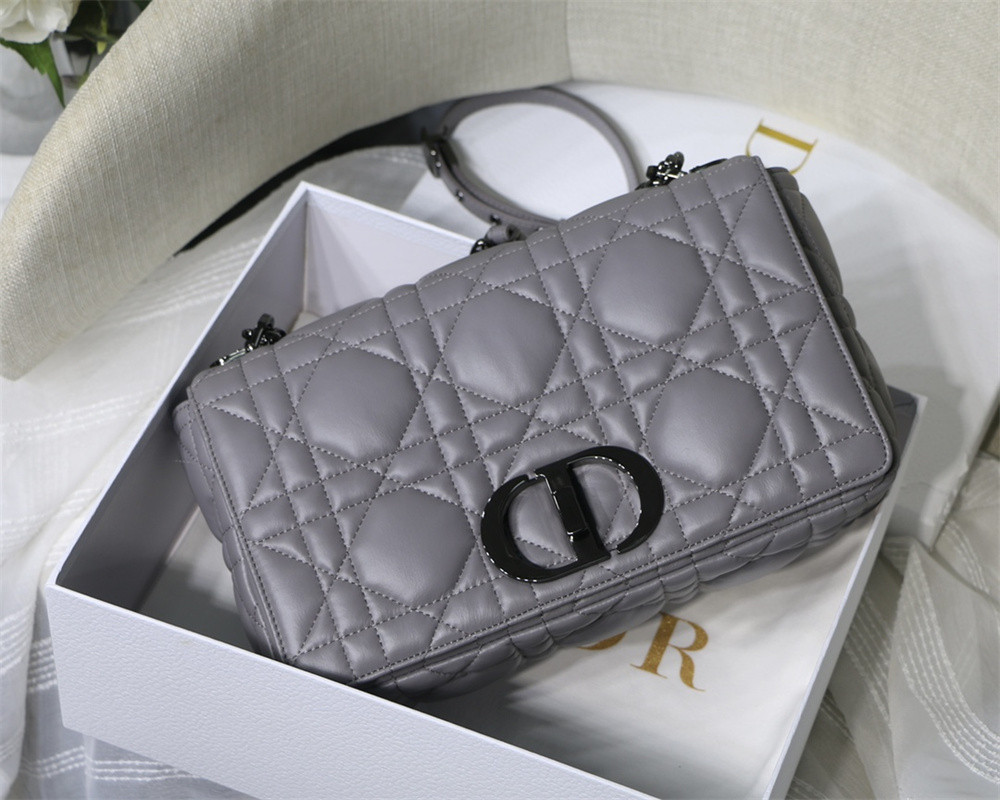 large d*or caro bag stone gray S*pple cannage calfskin with silver hardware 29 x 18 x 10 cm
