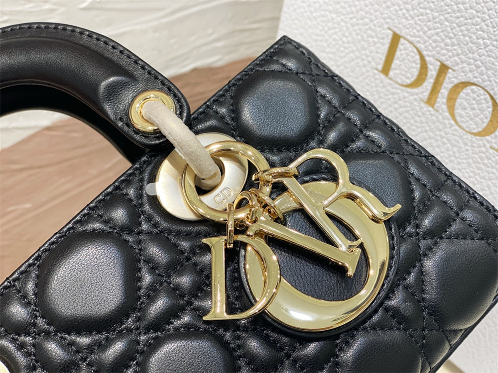 SMALL LADY D-JOY BAG Black Cannage 22 x 12 x 6 cm