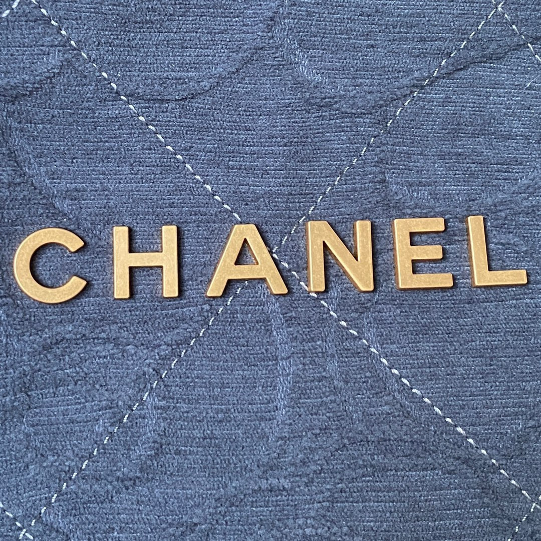 Ch*el 22 small handbag velvet navy 13.7×14.4×2.7 in