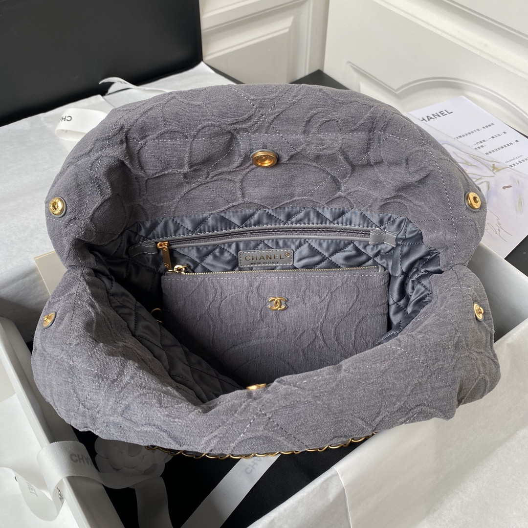 Ch*el 22 small handbag velvet grey 13.7×14.4×2.7 in