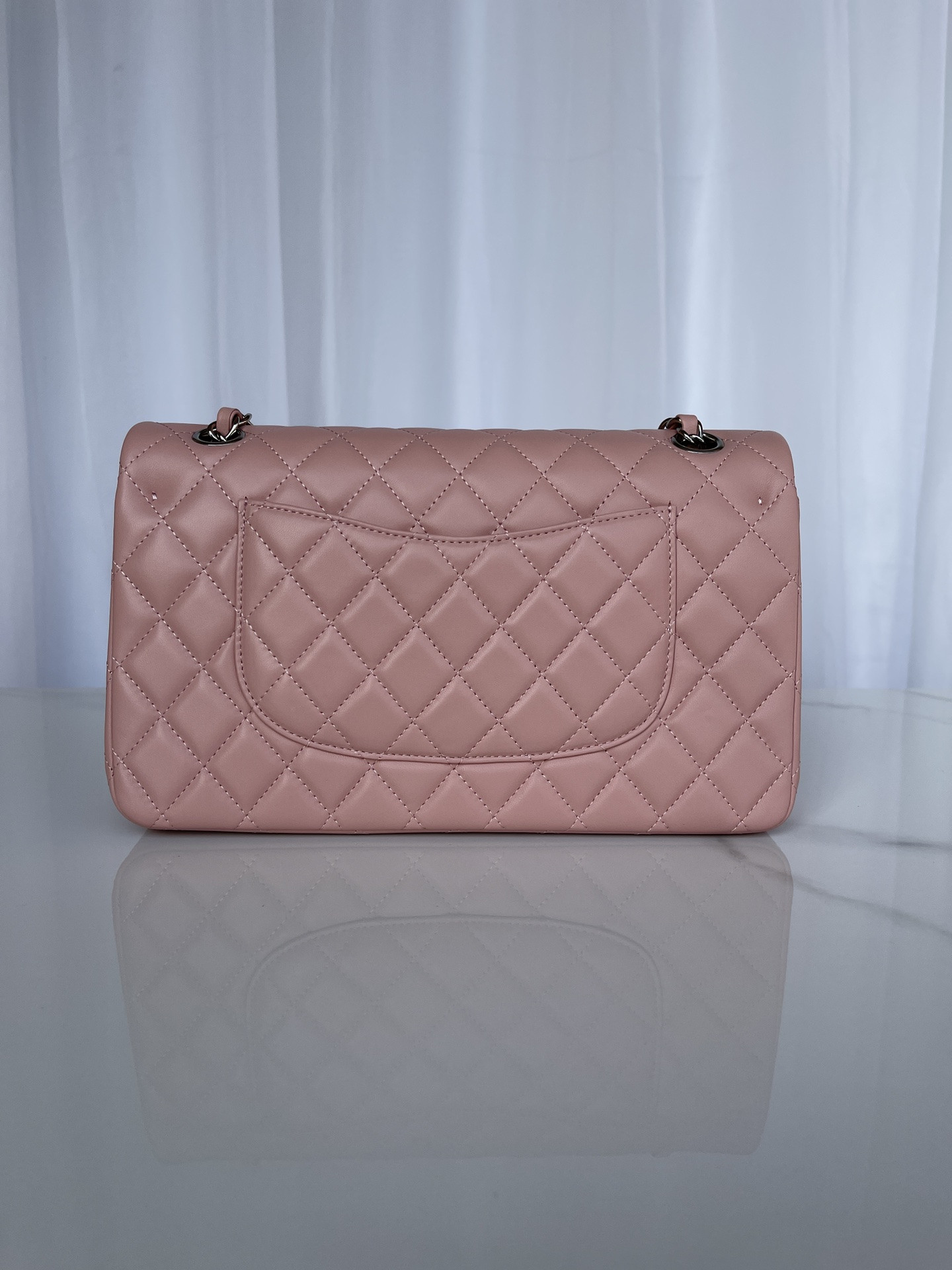 Ch*el classic flap 25cm cf pink silver 6 × 9.9 × 2.5 in