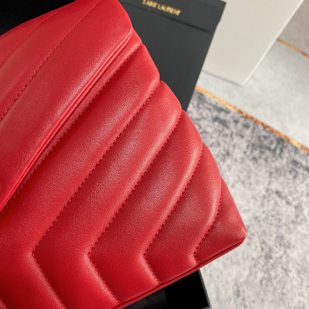 Y*L loulou small in quilted leather shiny red gold 9 x 6.1 x 3.3 inches