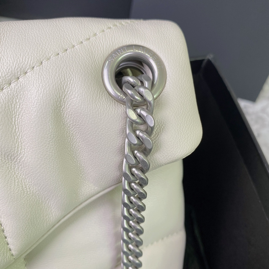 Y*L puffer small in nappa leather white silver 11.4 x 6.6 x 4.3 inches