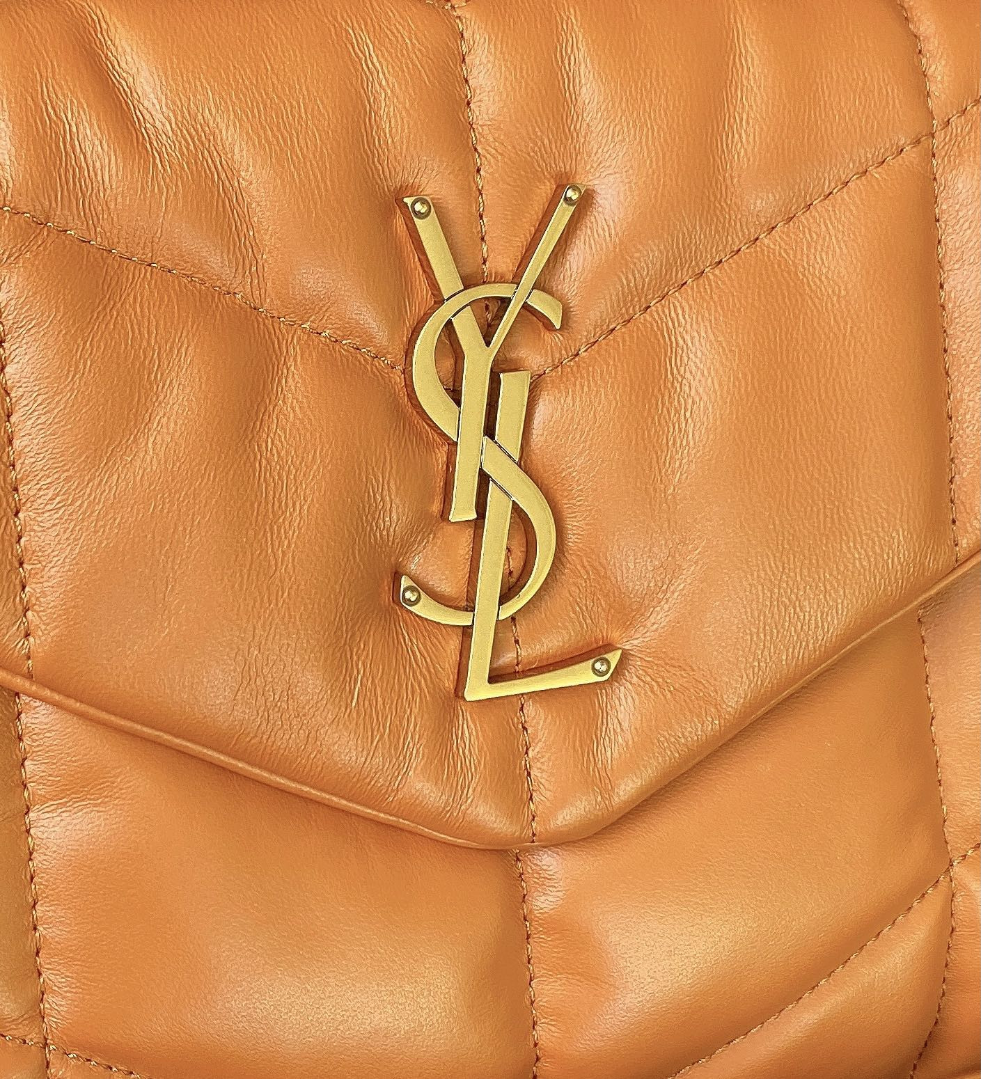 Y*L puffer small in nappa leather orange 11.4 x 6.6 x 4.3 inches