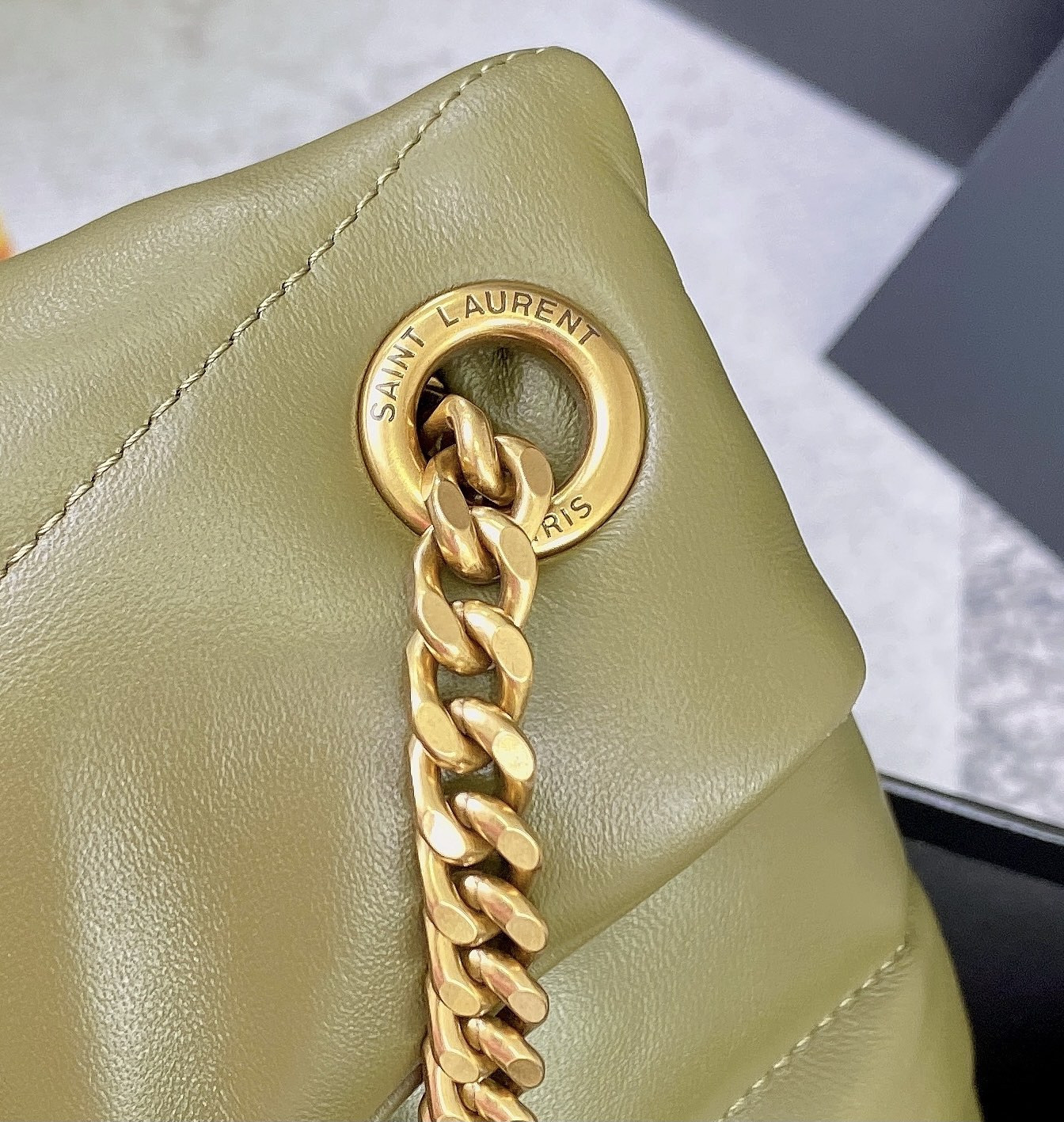 Y*L puffer small in nappa leather dark green 11.4 x 6.6 x 4.3 inches