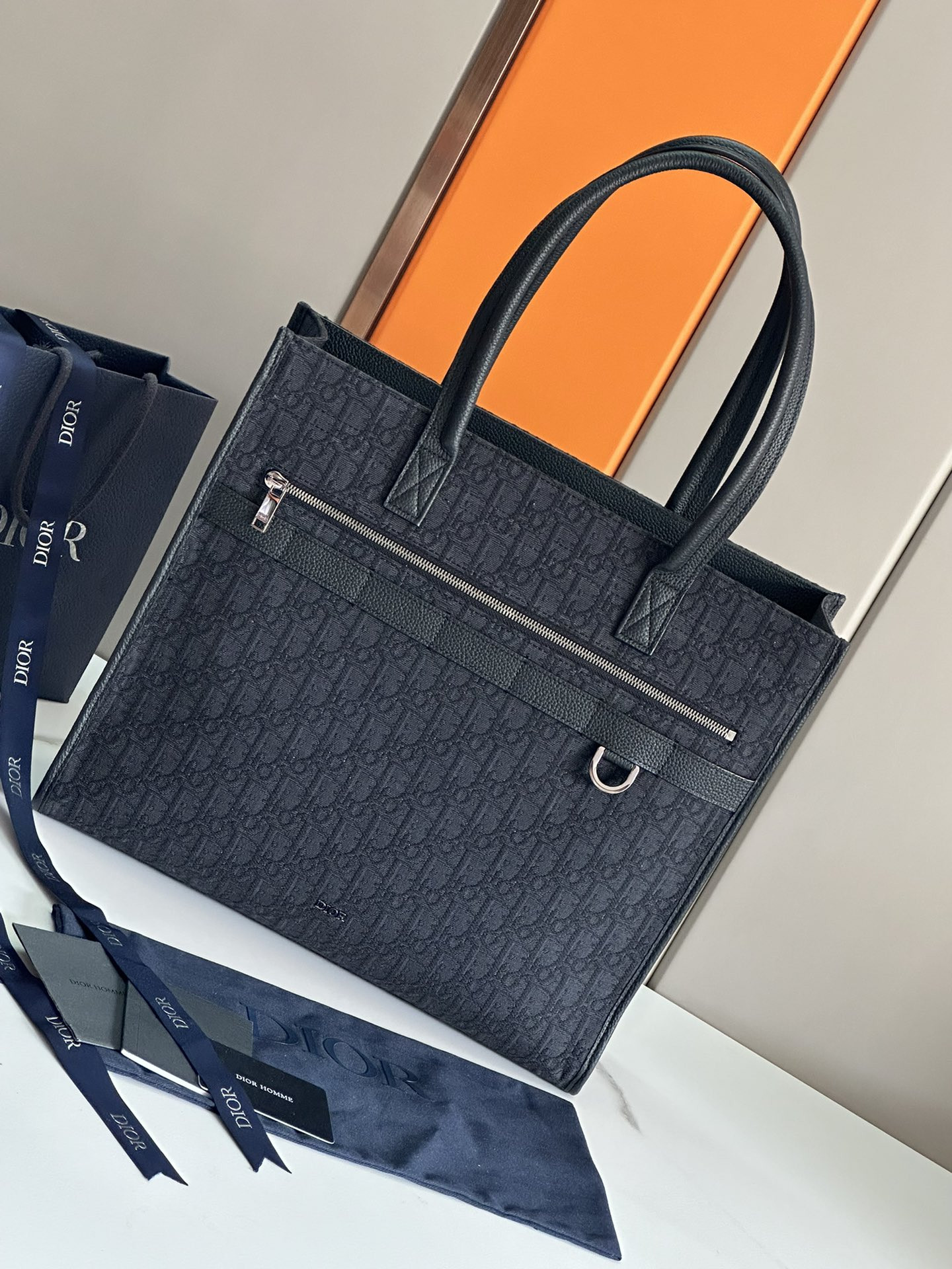 D*or safari tote bag black D*or oblique jacquard and grained calfskin 15.5 x 14 x 4.5 inches
