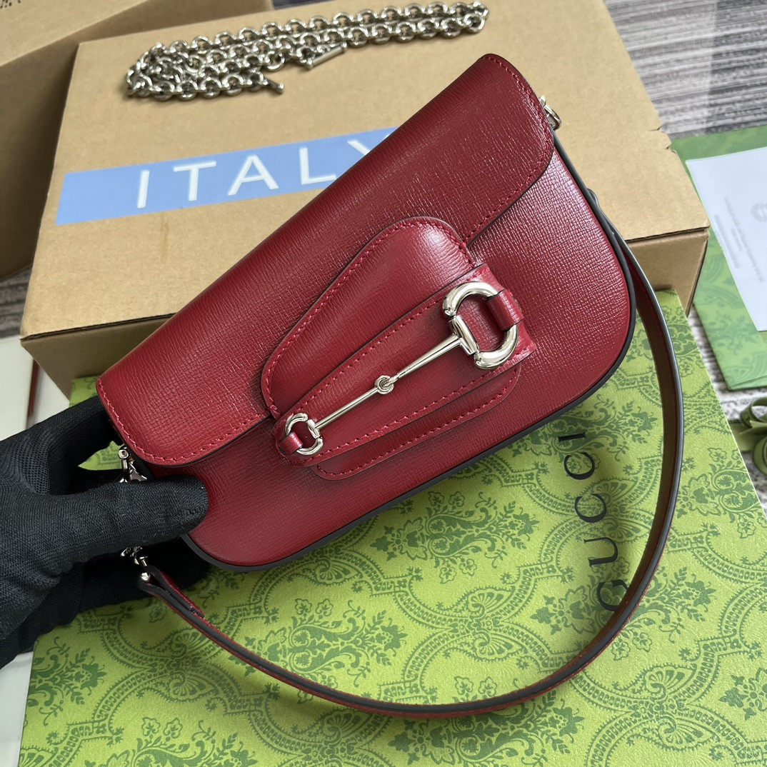 G*u*i horsebit 1955 mini shoulder bag red 7.7"w x 5-3.1"h x 2.4-1.2"d