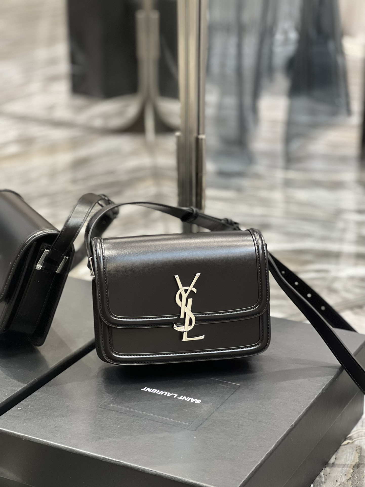Y*L solferino small in glazed leather  7.4 x 5.1 x 1.9 inches