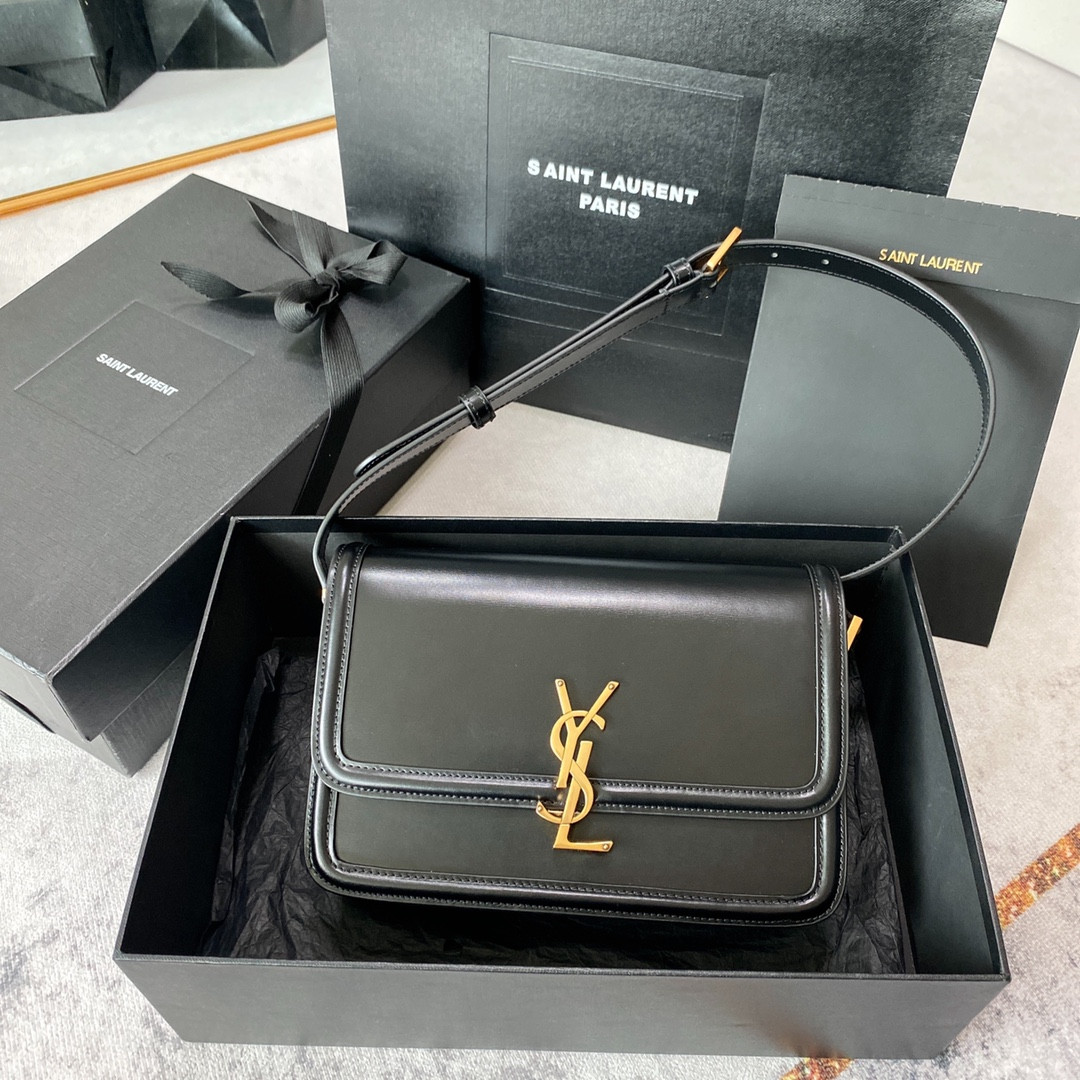y*l solferino medium satchel in box Sa**t Lau*nt black 9.1 x 6.3 x 2.4 inches