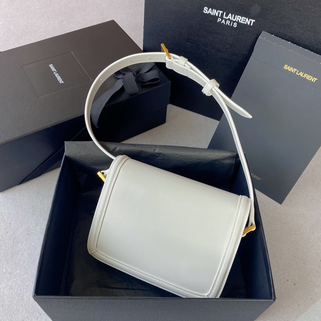 y*l solferino small satchel in box Sa**t Lau*nt blanc vintage 7.4 x 5.1 x 1.9 inches