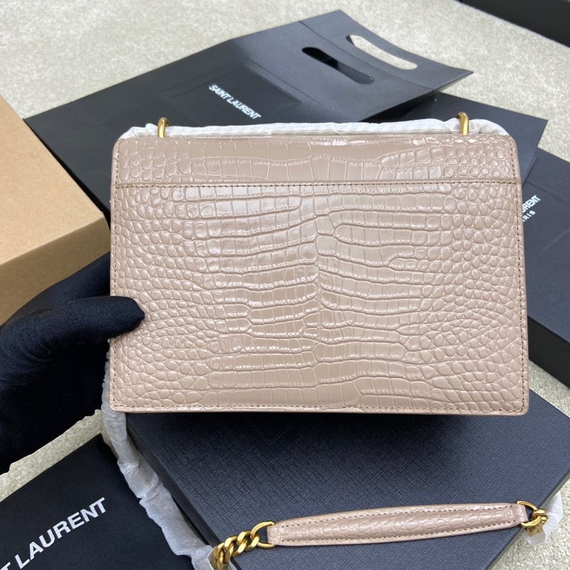 Y*L sunset medium in crocodile-embossed leather dark beige 8 x 6.2 x 2.5 inches