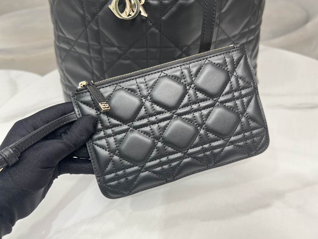 large D*or toujours bag black macrocannage calfskin 14.5 x 10.5 x 8.5 inches