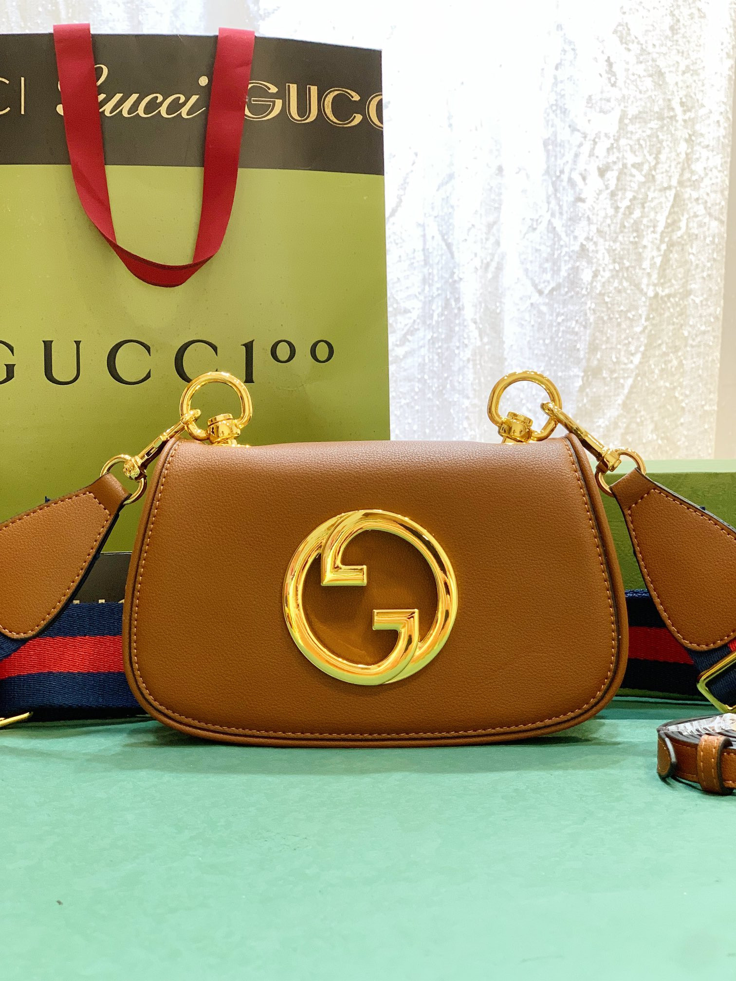 G*u*i blondie mini bag coffee 8.7"w x 5.1"h x 2.2"d