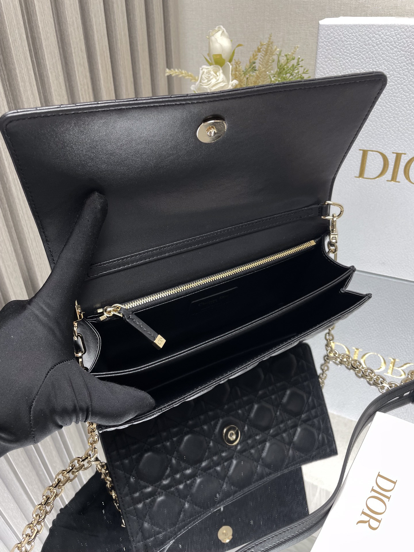 my D*or top handle bag black 9.5 x 5.5 x 3 inches