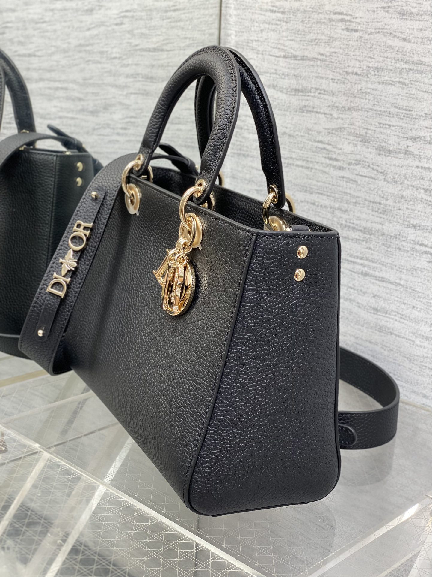 medium lady d-sire my abcD*or bag  black bull leather 12 x 8 x 5 inches