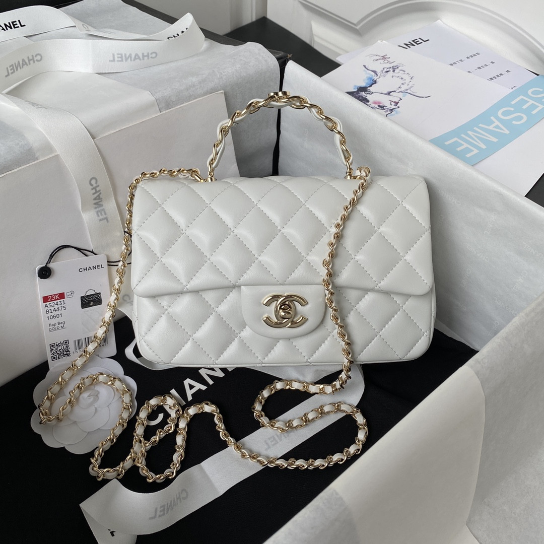 Ch*el mini classic handbag with top handle 12 × 20 × 6 cm