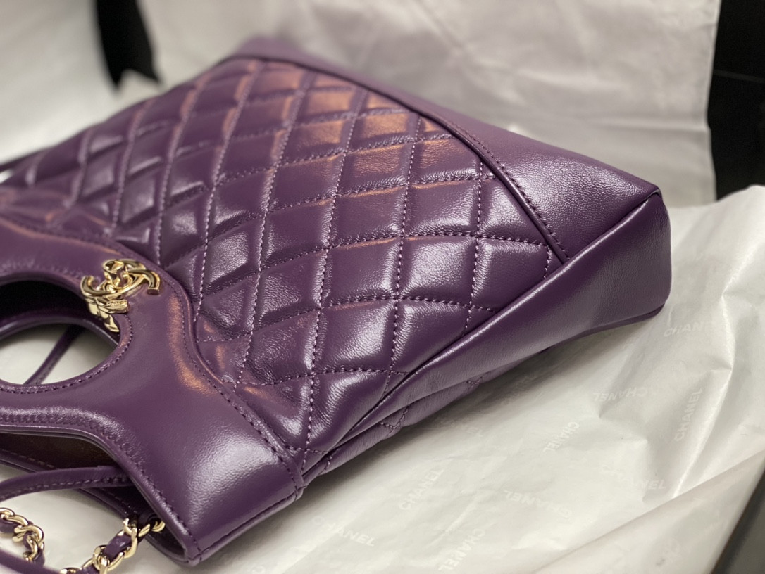 Ch*el mini shopping bag shiny lambskin & gold-tone metal 22x23x5.5cm