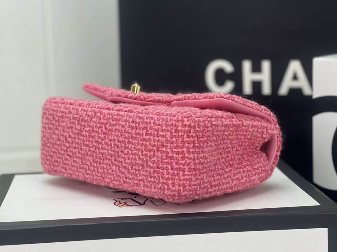 Ch*el mini classic 11.12 handbag tweed & gold-tone metal 4.7 × 7.8 × 2.3 in
