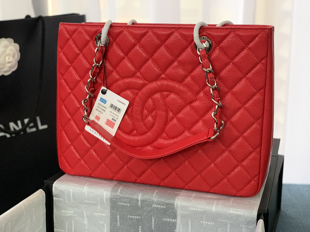 Ch*el gst caviar leather hardware 24x33x13cm