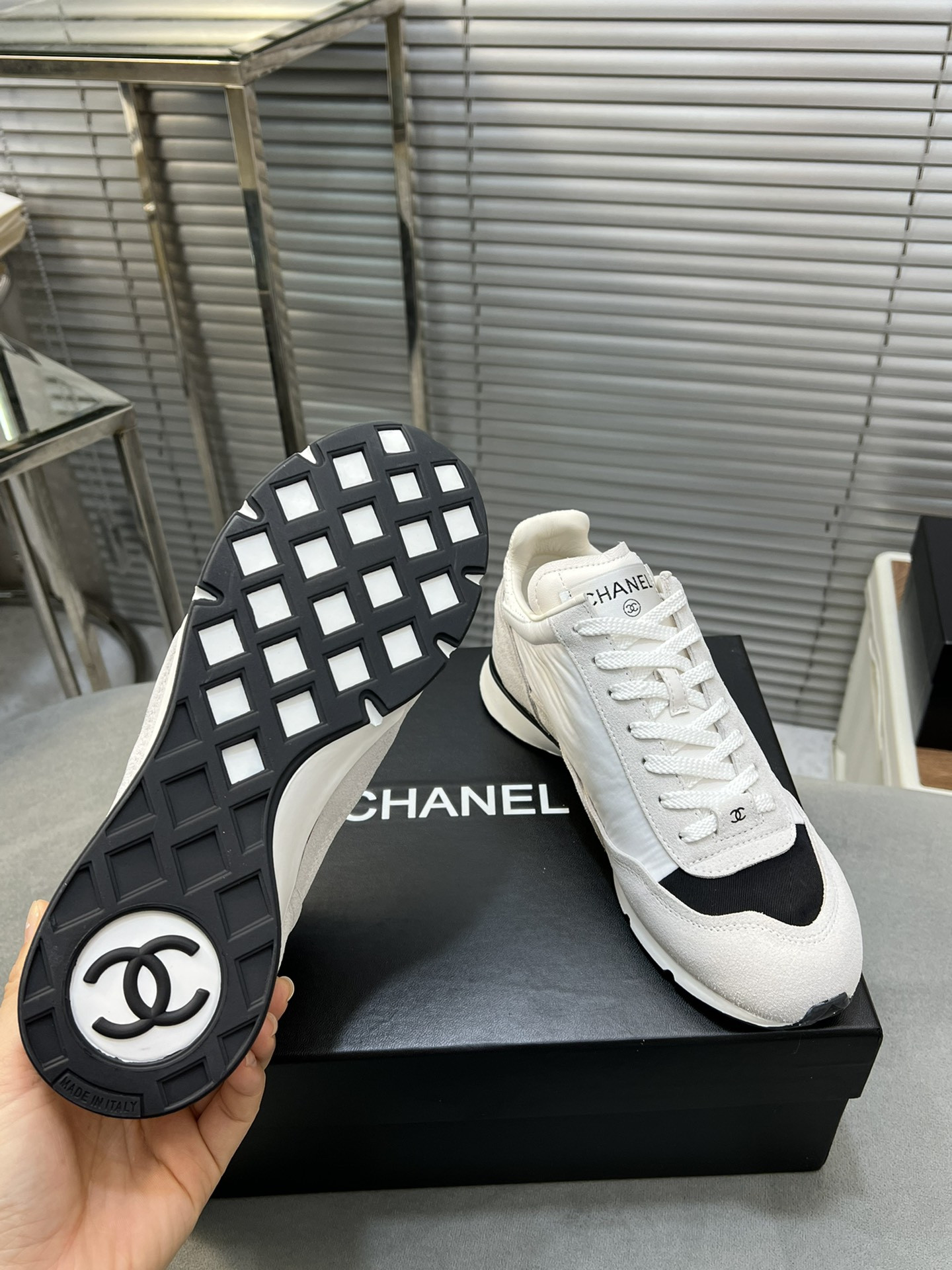 ua Ch*el sneakers fabric, suede kidskin & suede calfskin