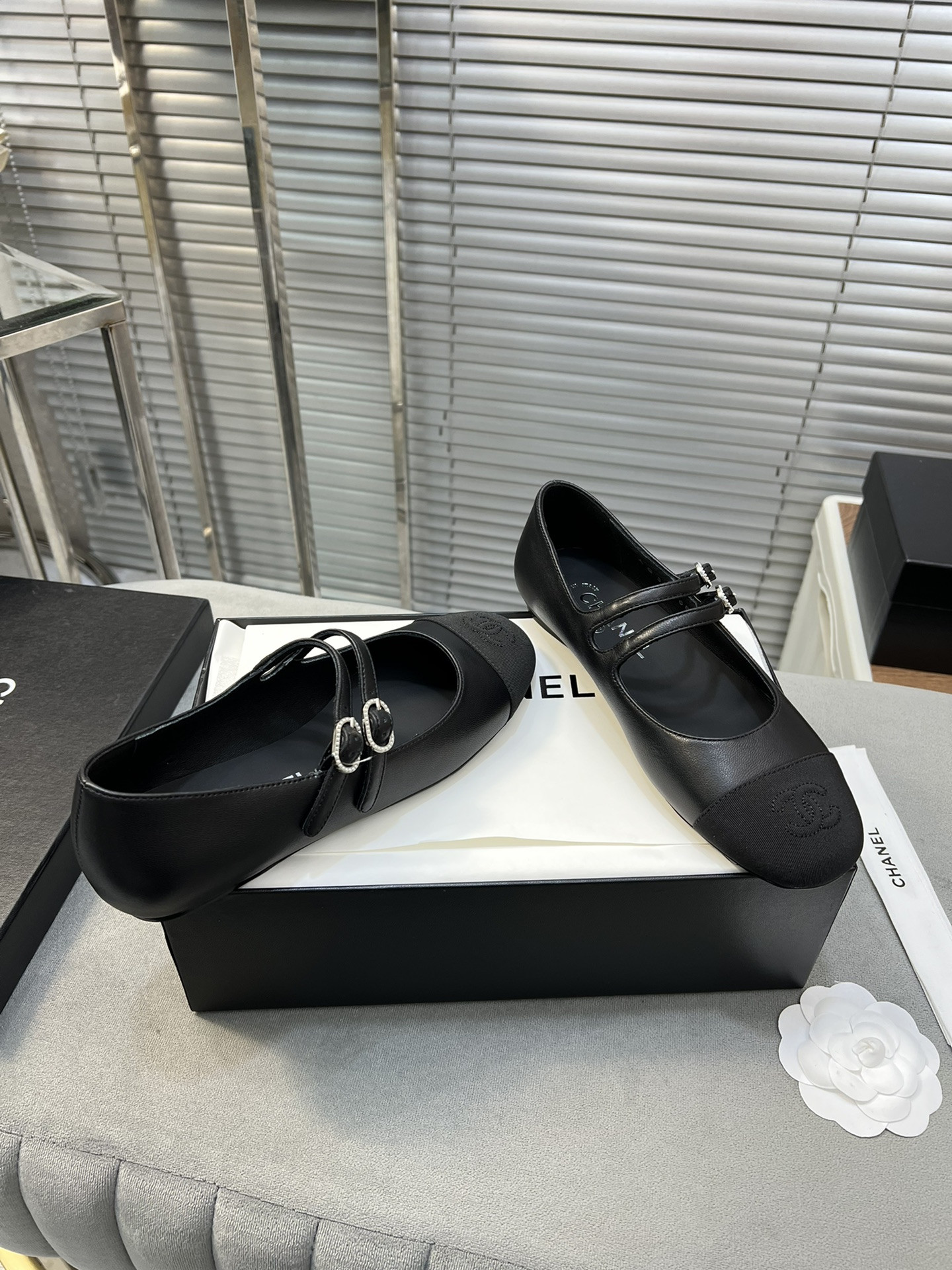 ua Ch*el mary janes  lambskin & grosgrain
