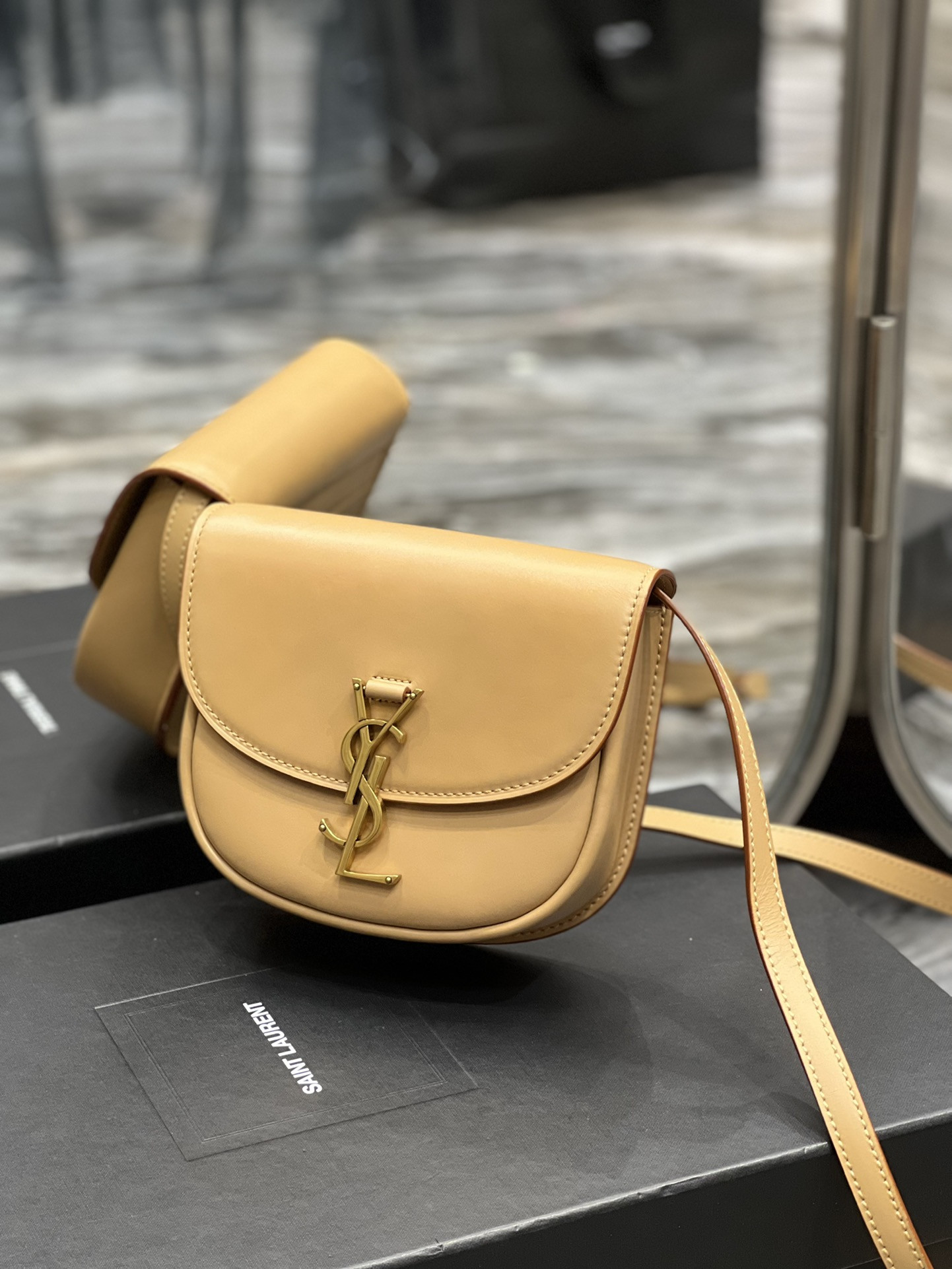 Y*L kaia small satchel in smooth leather 7.2 x 6.1 x 2.1 inches