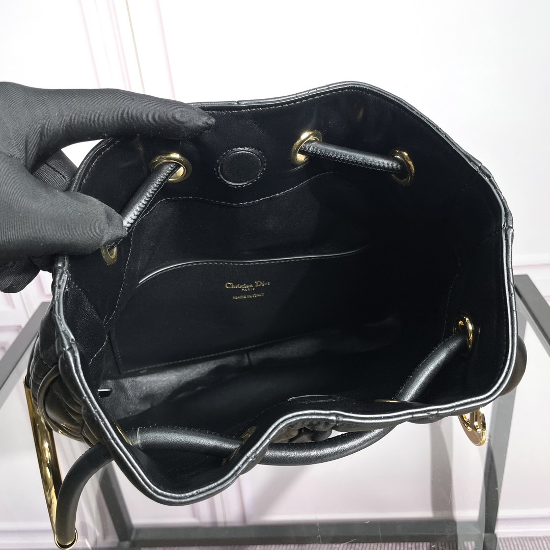 medium D*or nolita bag black macrocannage lambskin 10.5 x 10 x 2 inches