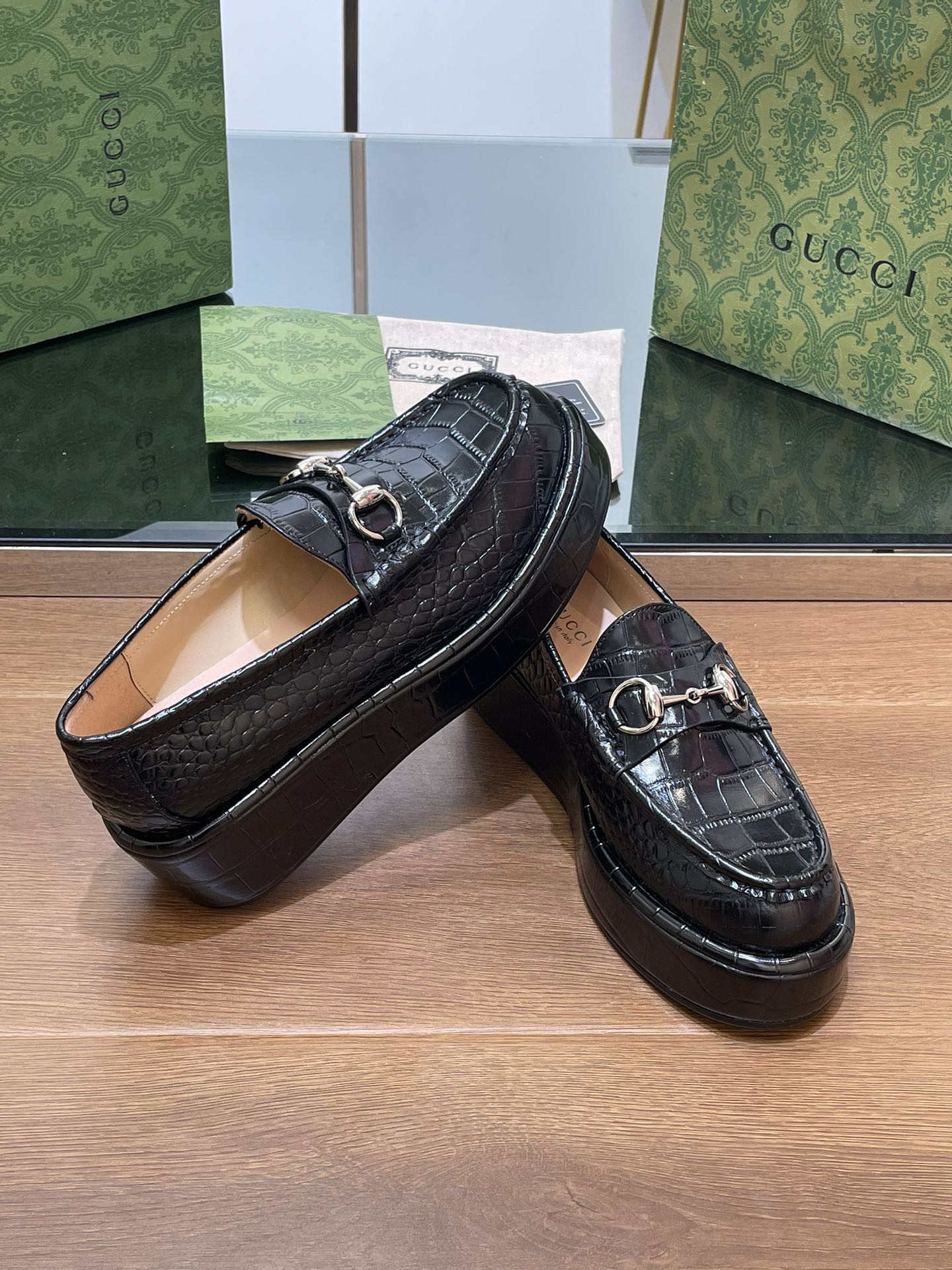 ua G*u*i horsebit wedge loafer