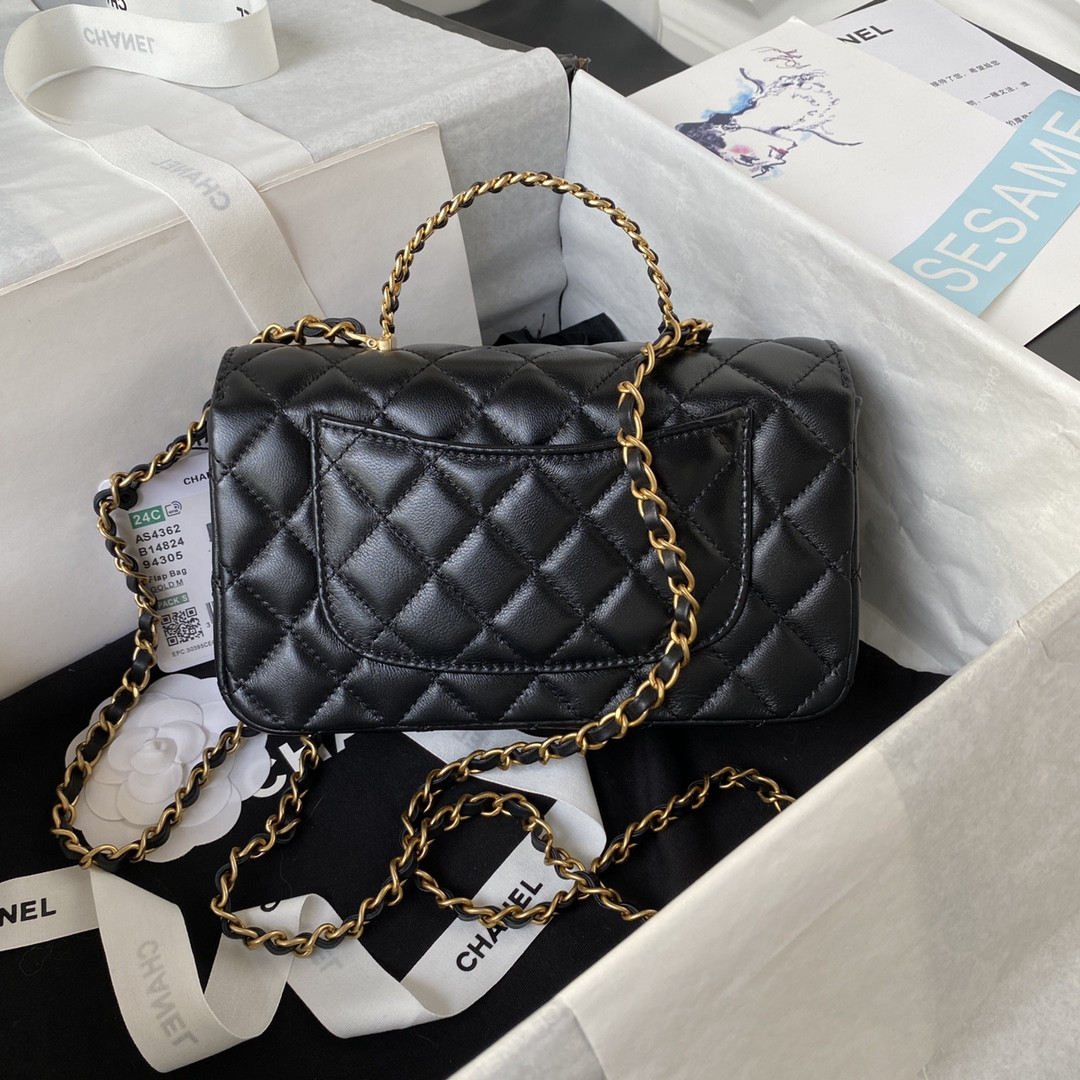Ch*el mini classic handbag with top handle 12 × 20 × 6 cm
