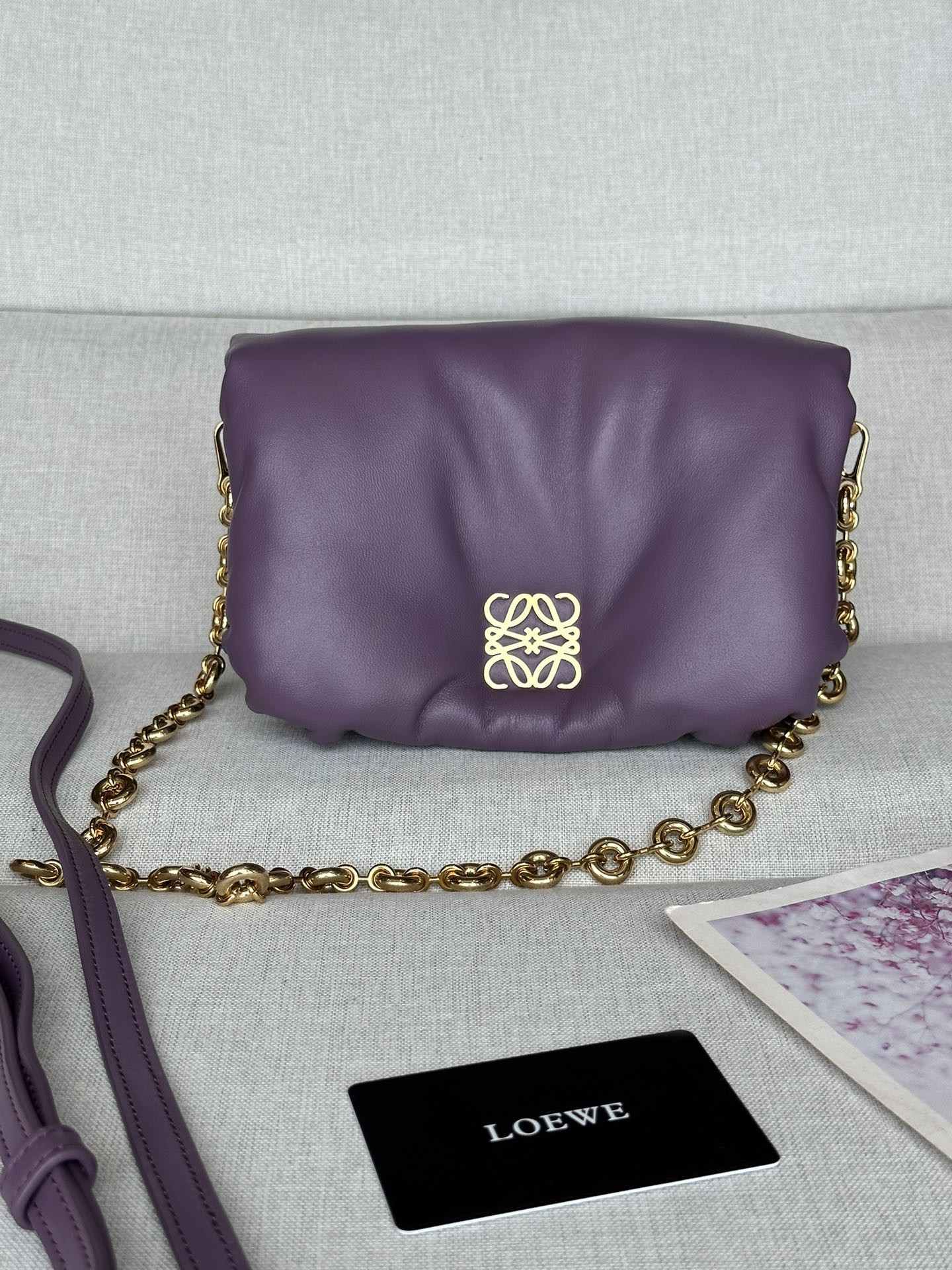 L0ew* mini puffer goya bag in shiny nappa lambskin 20x13x6cm