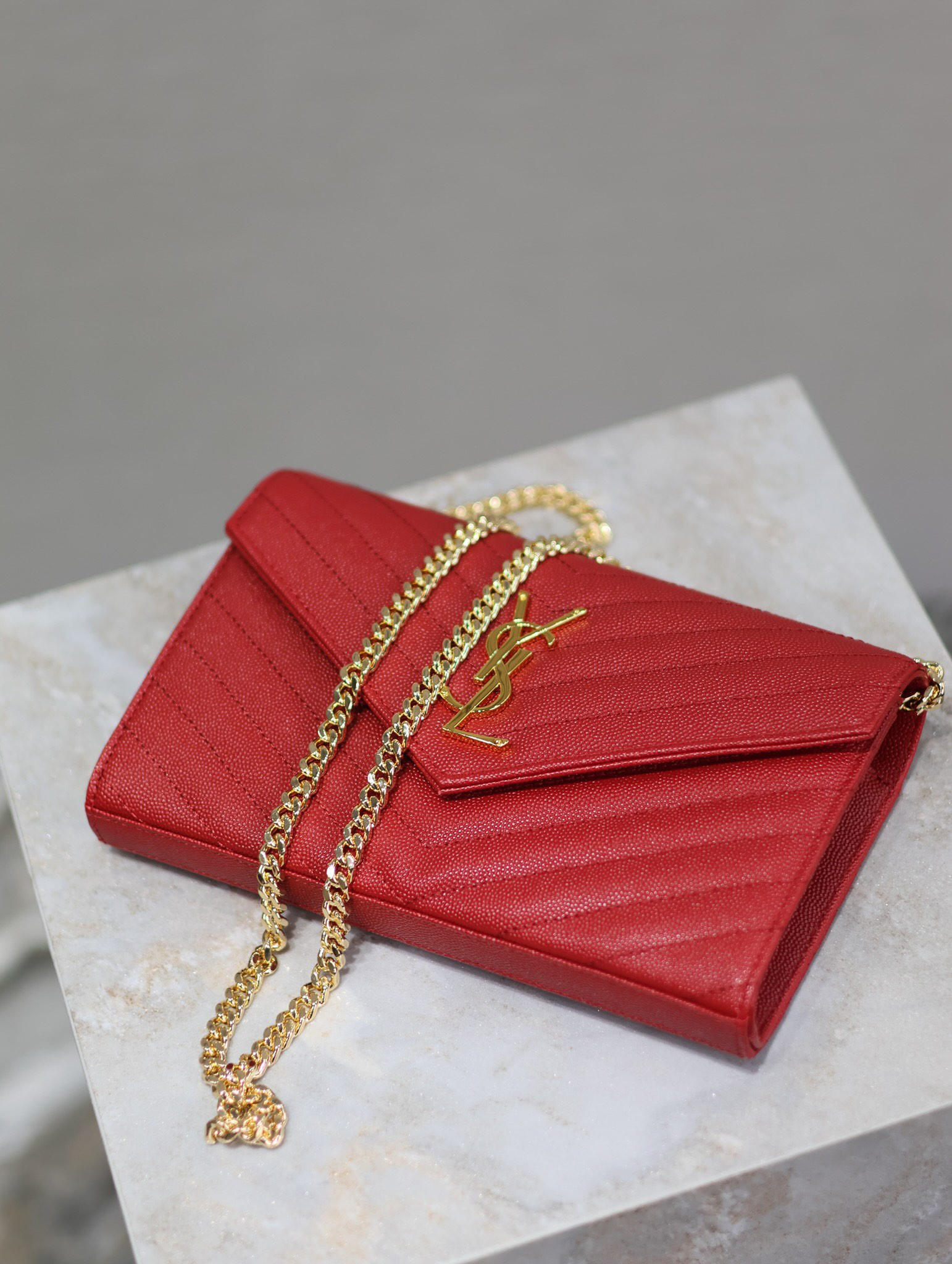 Y*L cassandra monogram classic chain wallet in grained poudre leather 22.5 x 14 x 4cm