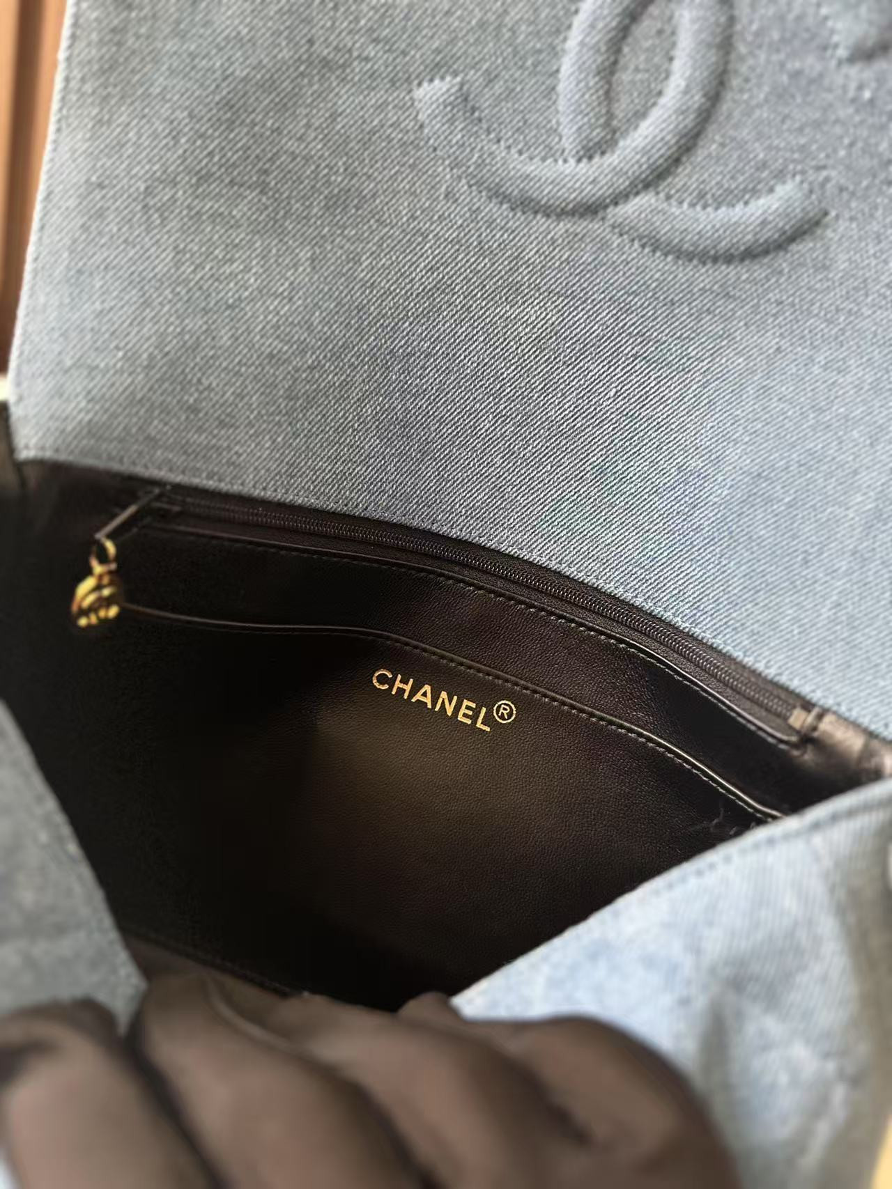 Ch*el vintage denim shoulder bag 25.5x20x7cm