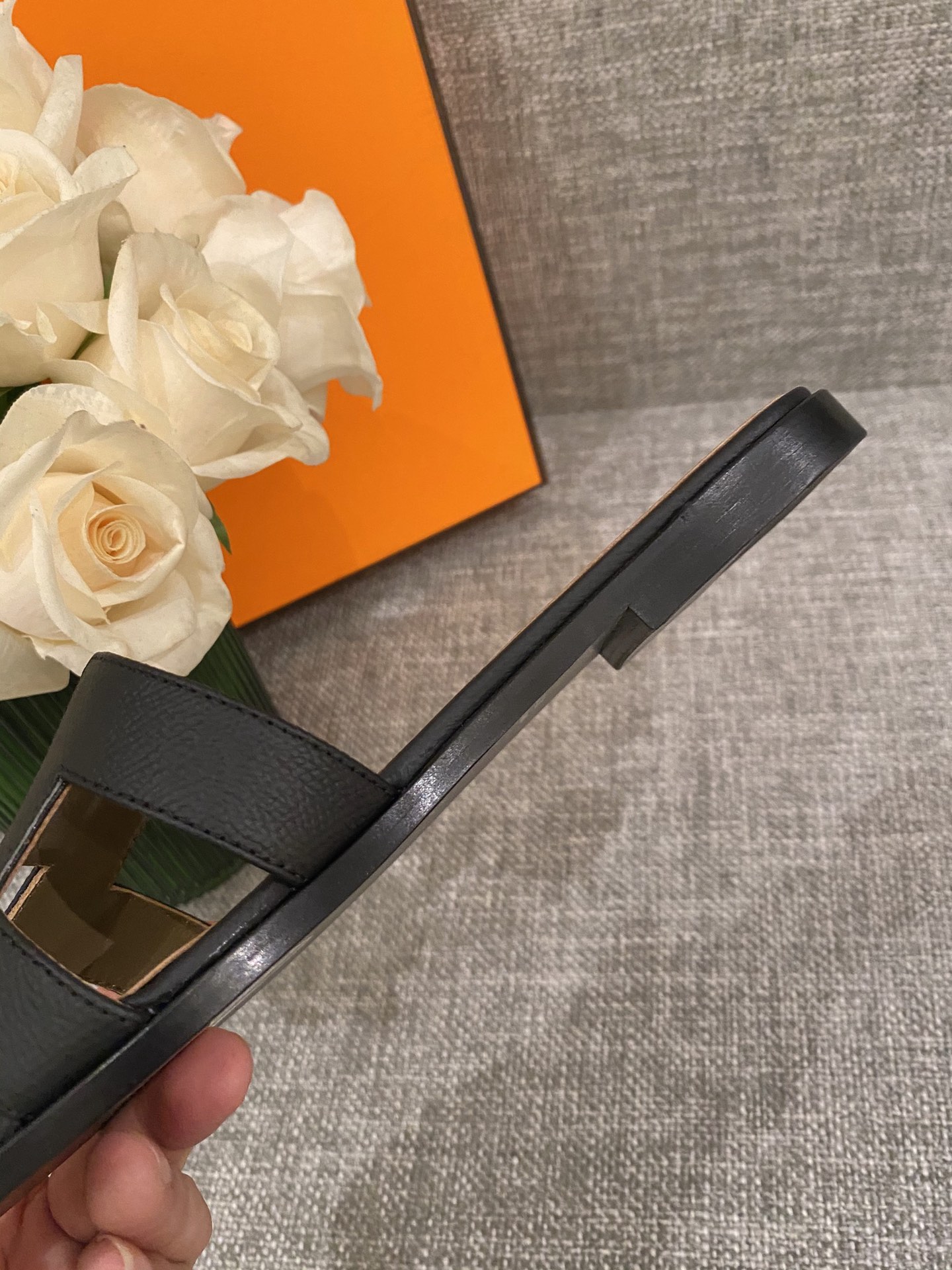 H**mes slippers in caviar leather